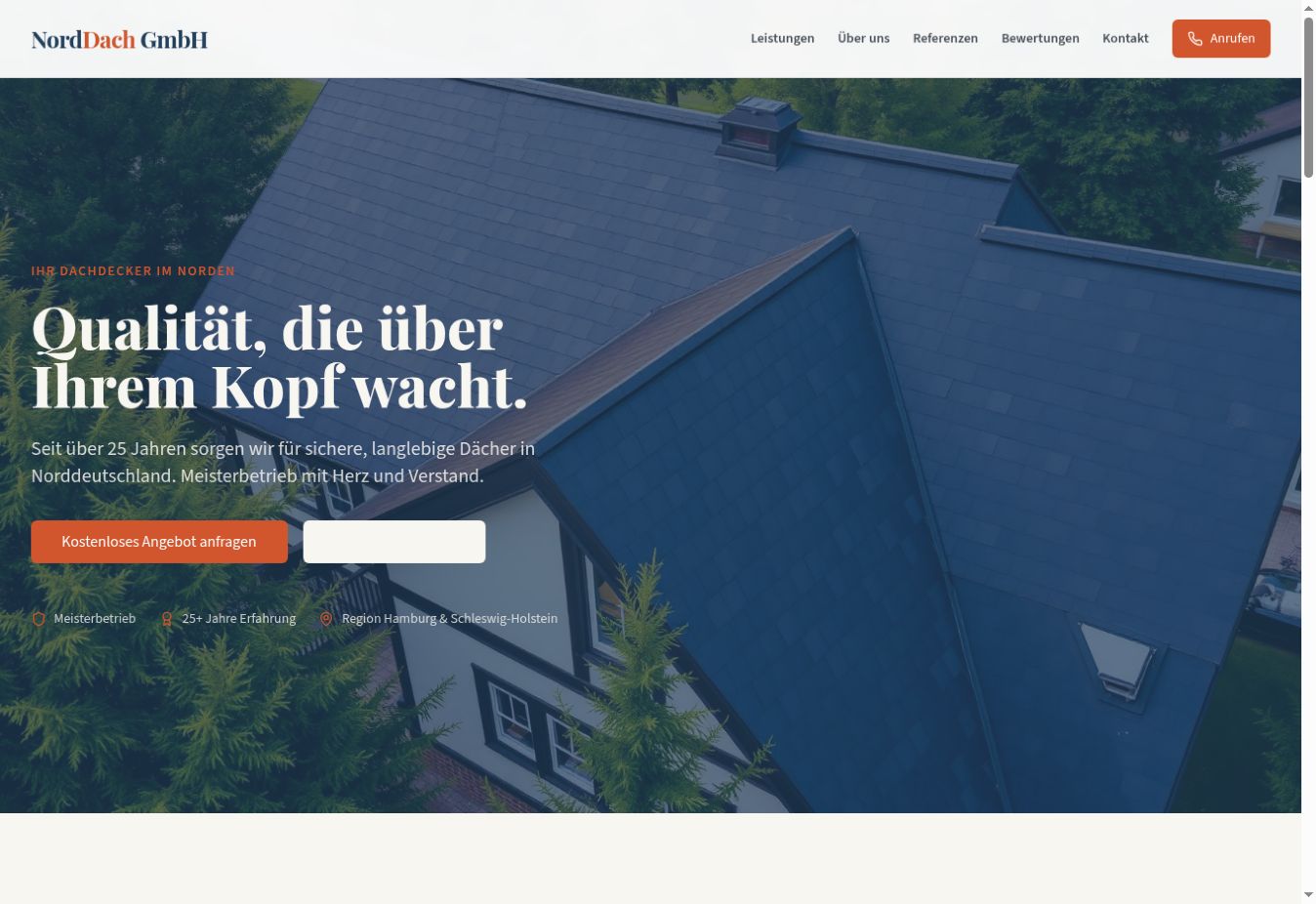 Screenshot der Startseite: NordDach